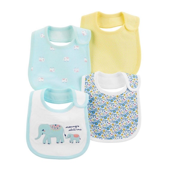 Carter's Other - 4 Blue Yellow Elephant Baby Girl Teething Bibs Set